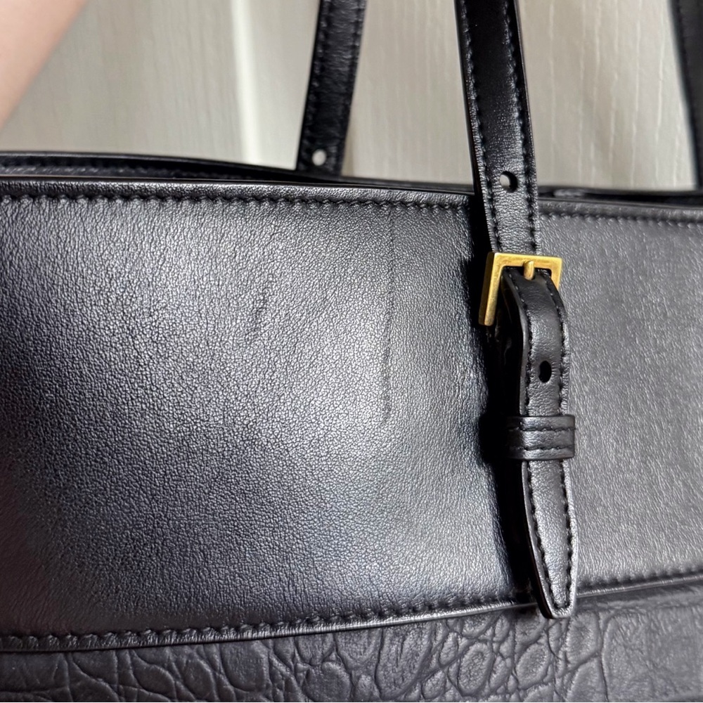 SAINT LAURENT Large Black Croc-Effect Leather Shopping Tote / Shoulder Bag - Picture 5 of 12